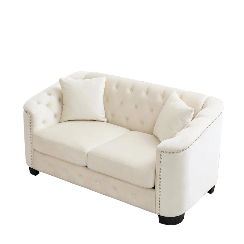 Divano Chesterfield in velluto da 150 cm, 2 posti capitonné con borchie