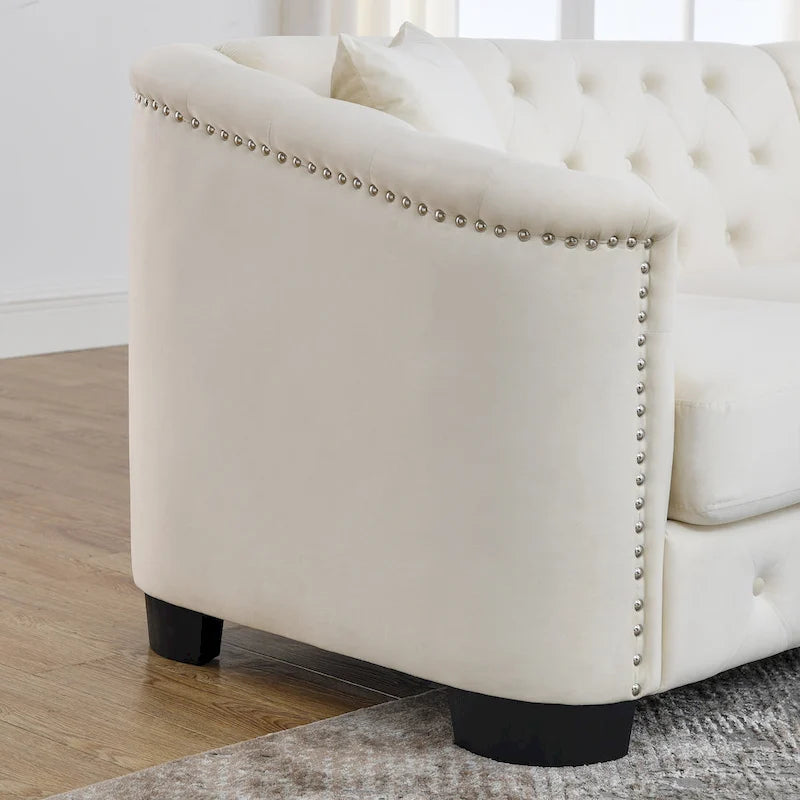 Divano Chesterfield in velluto da 150 cm, 2 posti capitonné con borchie