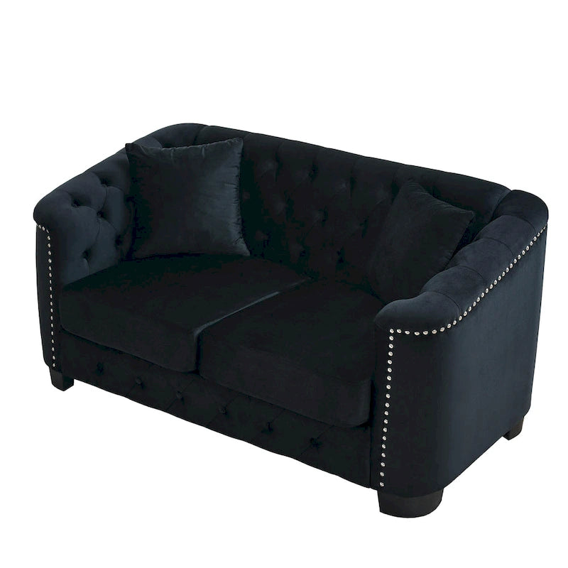 Divano Chesterfield in velluto da 150 cm, 2 posti capitonné con borchie