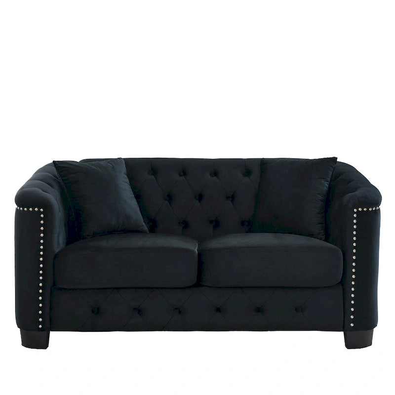 Divano Chesterfield in velluto da 150 cm, 2 posti capitonné con borchie