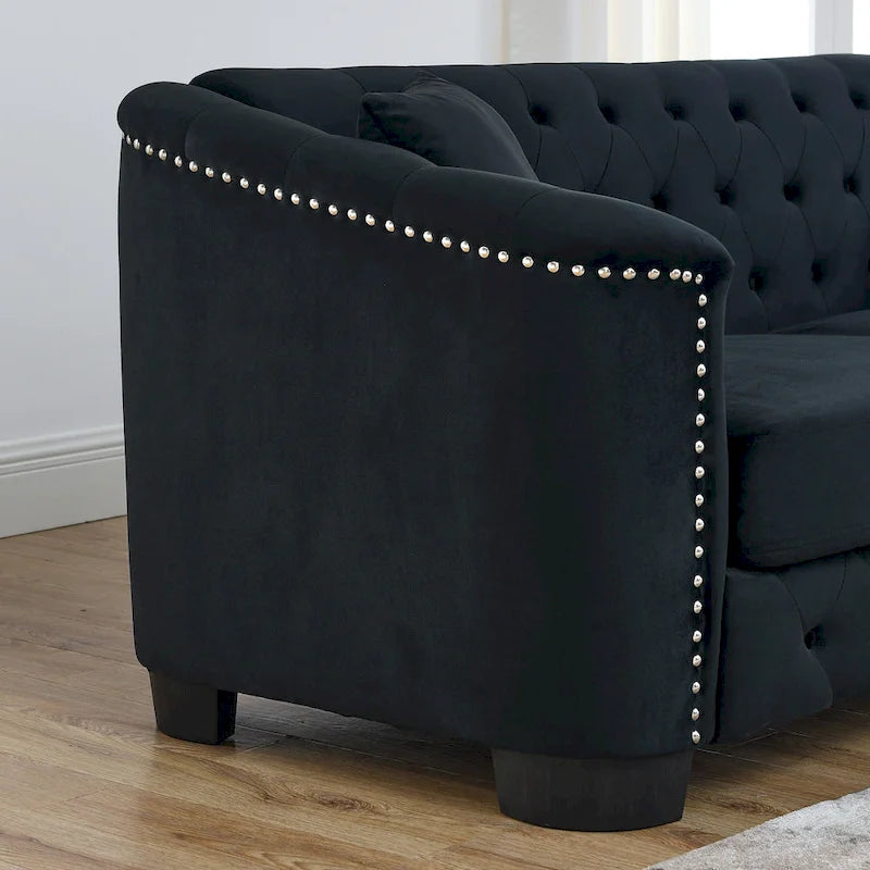 Divano Chesterfield in velluto da 150 cm, 2 posti capitonné con borchie