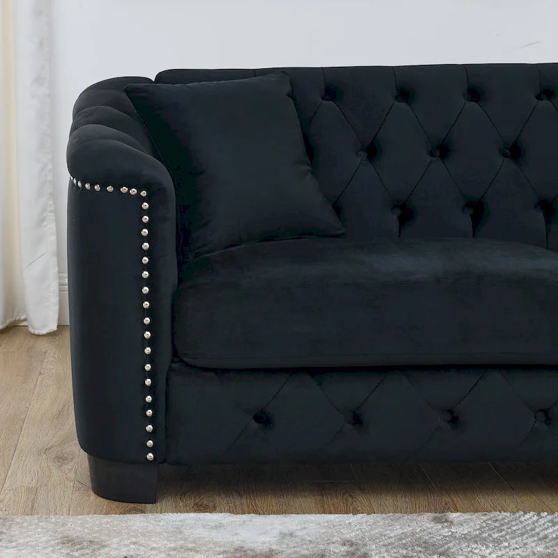 Divano Chesterfield in velluto da 150 cm, 2 posti capitonné con borchie