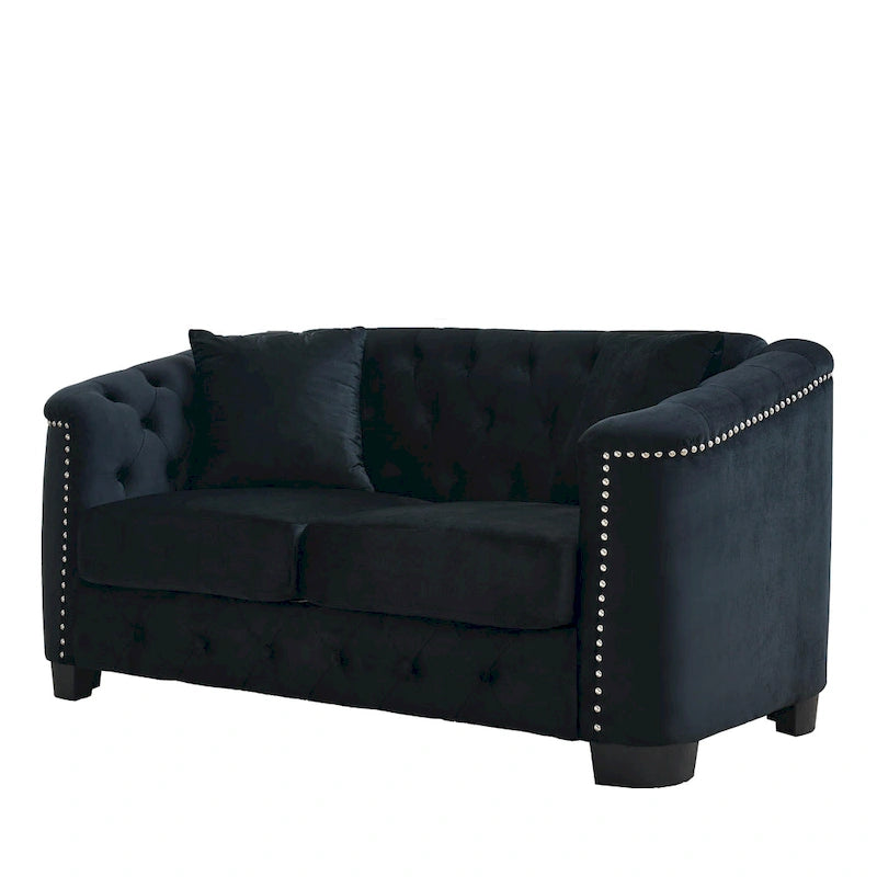 Divano Chesterfield in velluto da 150 cm, 2 posti capitonné con borchie