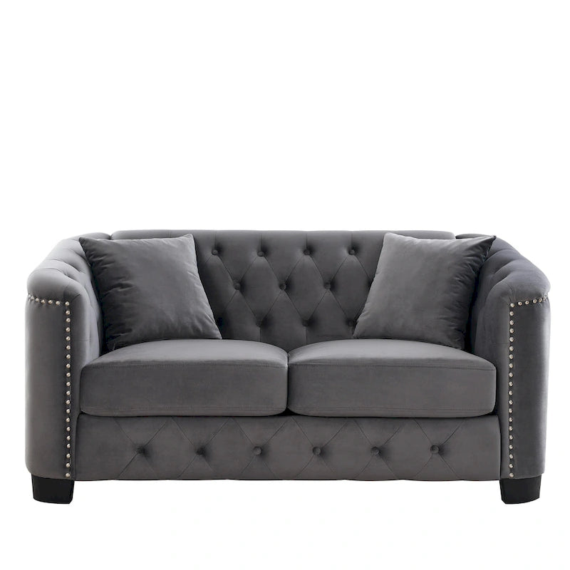 Divano Chesterfield in velluto da 150 cm, 2 posti capitonné con borchie
