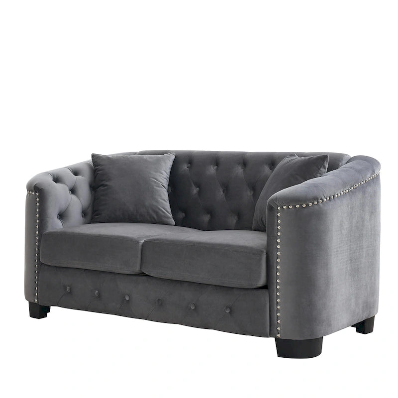 Divano Chesterfield in velluto da 150 cm, 2 posti capitonné con borchie
