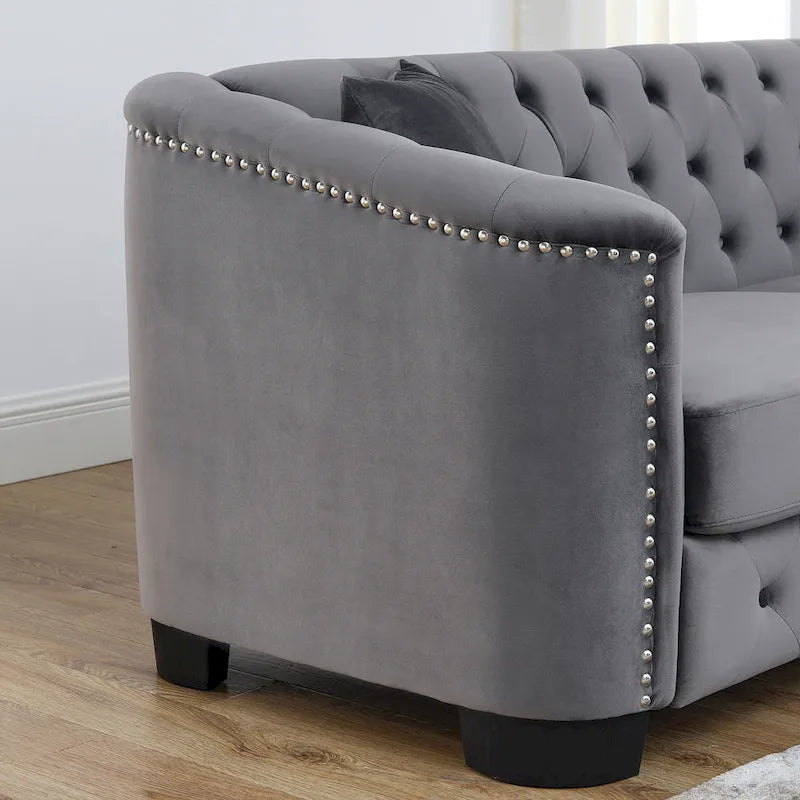 Divano Chesterfield in velluto da 150 cm, 2 posti capitonné con borchie