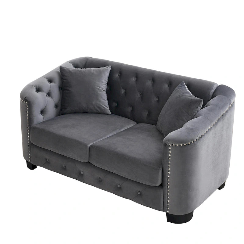 Divano Chesterfield in velluto da 150 cm, 2 posti capitonné con borchie