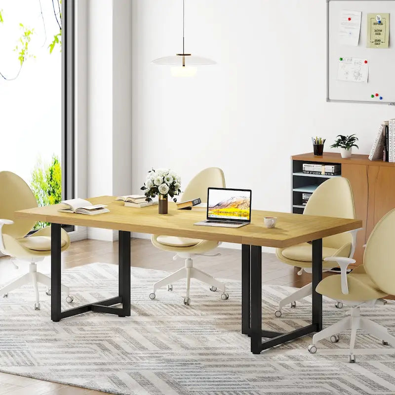 Scrivania per Computer da 180 cm, Acero/Bianco/Marrone Vintage, per Una Persona, Struttura in Metallo