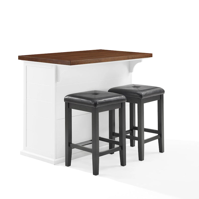 Isola da Cucina con Piano in Legno Bianco e Posti a Sedere, 2 Sgabelli, 107 L x 68,5 P x 91,5 A cm