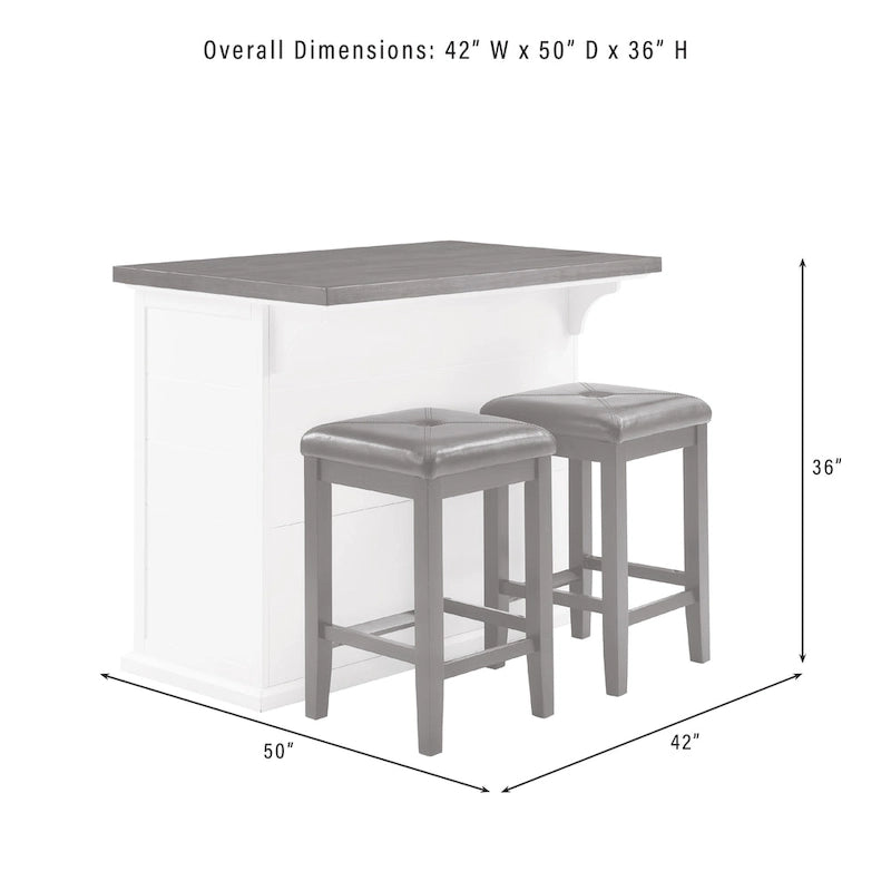 Isola da Cucina con Piano in Legno Bianco e Posti a Sedere, 2 Sgabelli, 107 L x 68,5 P x 91,5 A cm