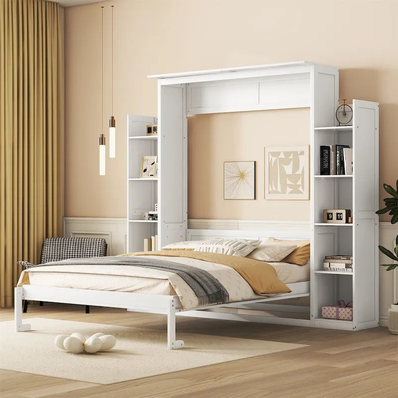 Letto a muro a scomparsa Murphy Queen Bianco/Grigio con ripiani e luci LED, per 1 persona