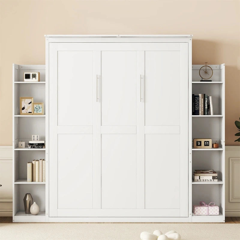 Letto a muro a scomparsa Murphy Queen Bianco/Grigio con ripiani e luci LED, per 1 persona