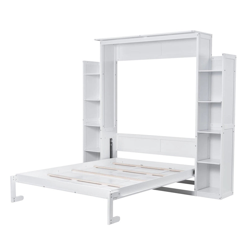 Letto a muro a scomparsa Murphy Queen Bianco/Grigio con ripiani e luci LED, per 1 persona