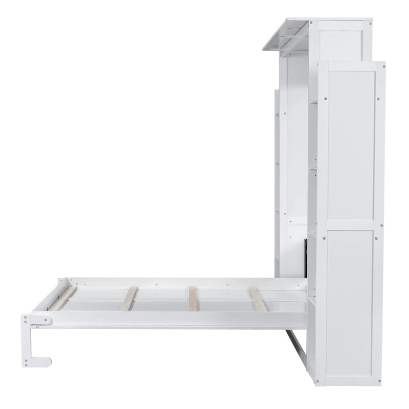 Letto a muro a scomparsa Murphy Queen Bianco/Grigio con ripiani e luci LED, per 1 persona