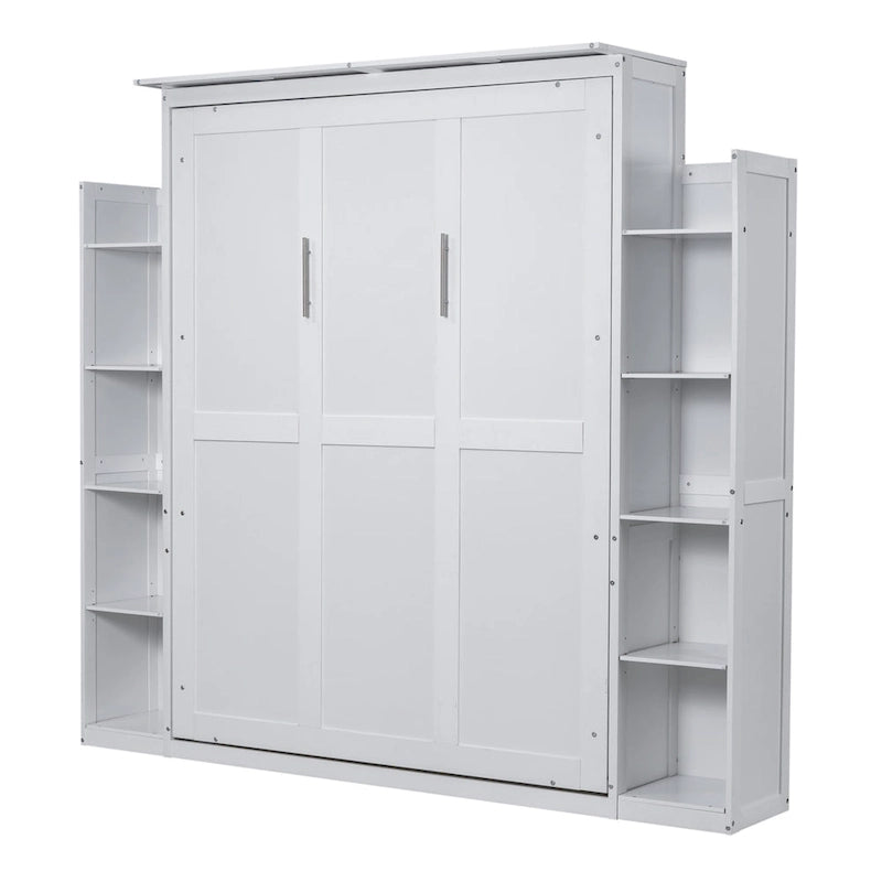Letto a muro a scomparsa Murphy Queen Bianco/Grigio con ripiani e luci LED, per 1 persona