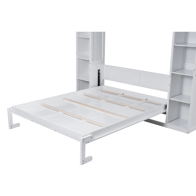 Letto a muro a scomparsa Murphy Queen Bianco/Grigio con ripiani e luci LED, per 1 persona