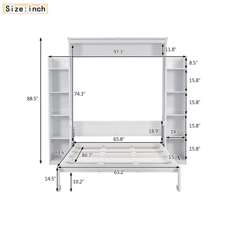Letto a muro a scomparsa Murphy Queen Bianco/Grigio con ripiani e luci LED, per 1 persona