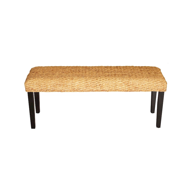 Panchina interna in giacinto d'acqua intrecciato marrone/grigio, gambe in legno di acacia, 2 posti