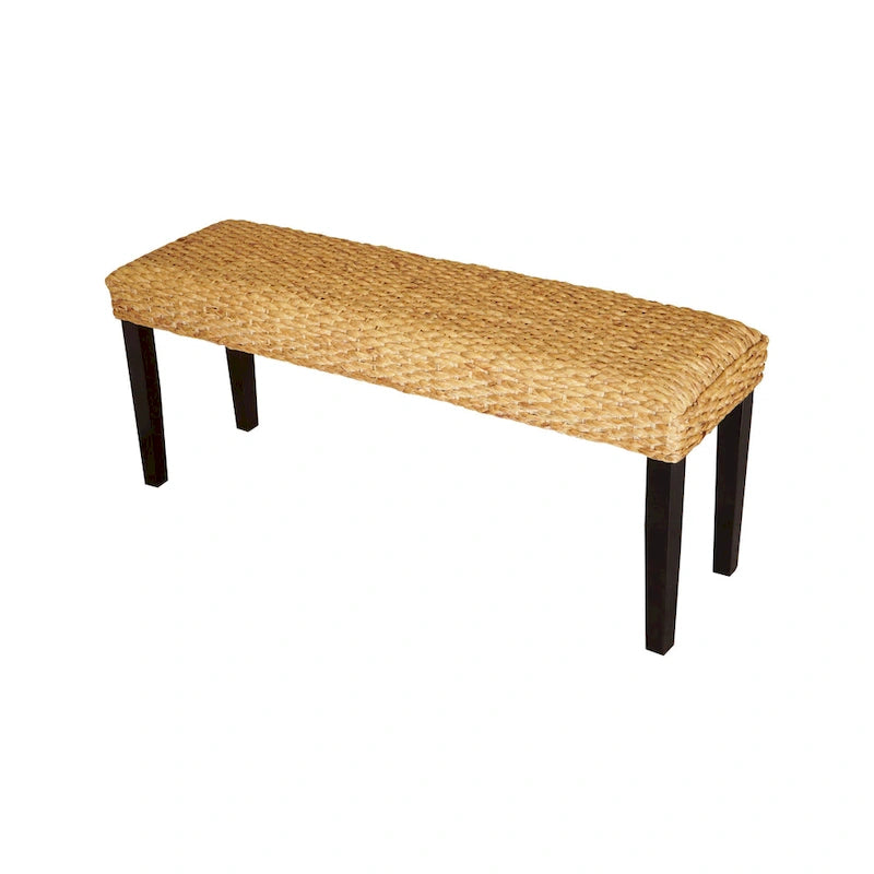 Panchina interna in giacinto d'acqua intrecciato marrone/grigio, gambe in legno di acacia, 2 posti