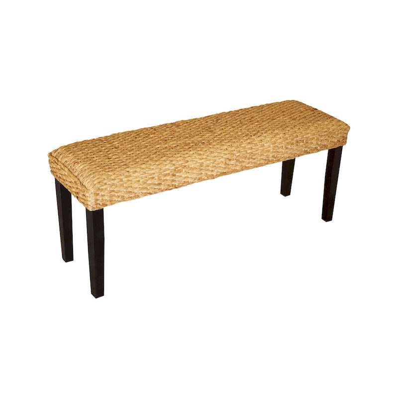 Panchina interna in giacinto d'acqua intrecciato marrone/grigio, gambe in legno di acacia, 2 posti
