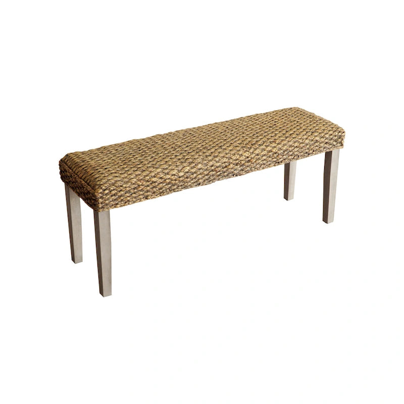 Panchina interna in giacinto d'acqua intrecciato marrone/grigio, gambe in legno di acacia, 2 posti