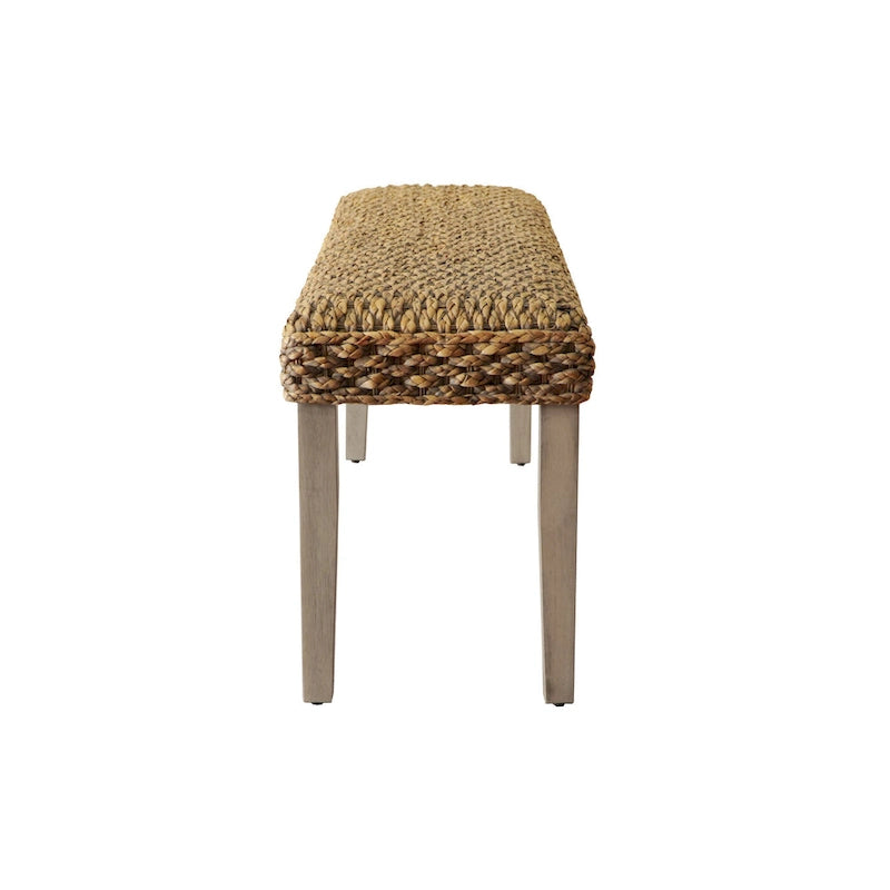 Panchina interna in giacinto d'acqua intrecciato marrone/grigio, gambe in legno di acacia, 2 posti