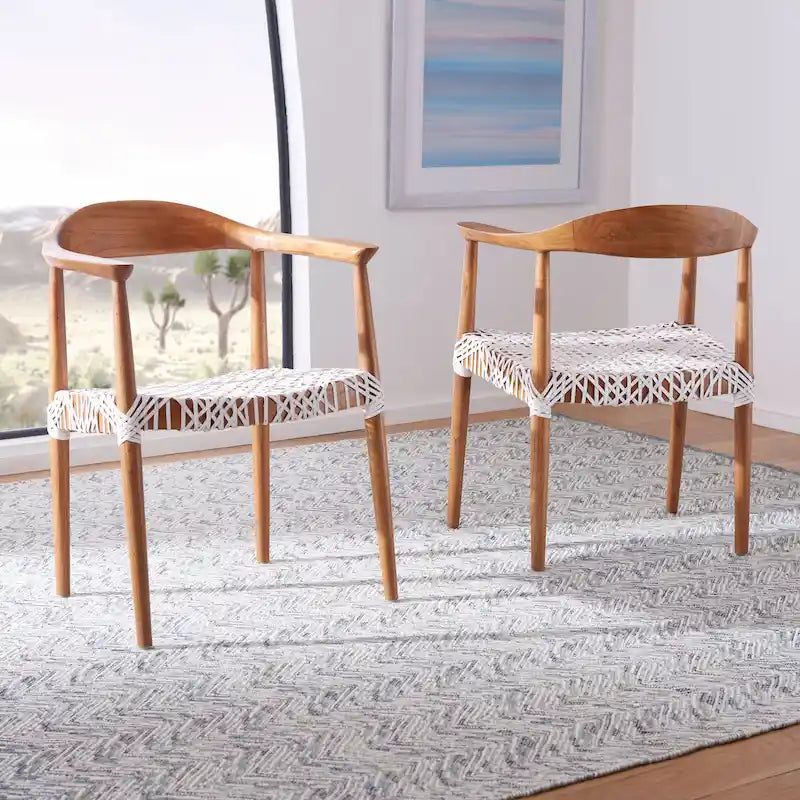 Sedia accento in pelle intrecciata Mid-Century bianca/naturale/noce/nera, 1 posto