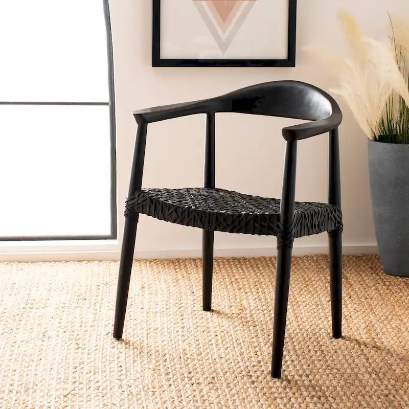 Sedia accento in pelle intrecciata Mid-Century bianca/naturale/noce/nera, 1 posto