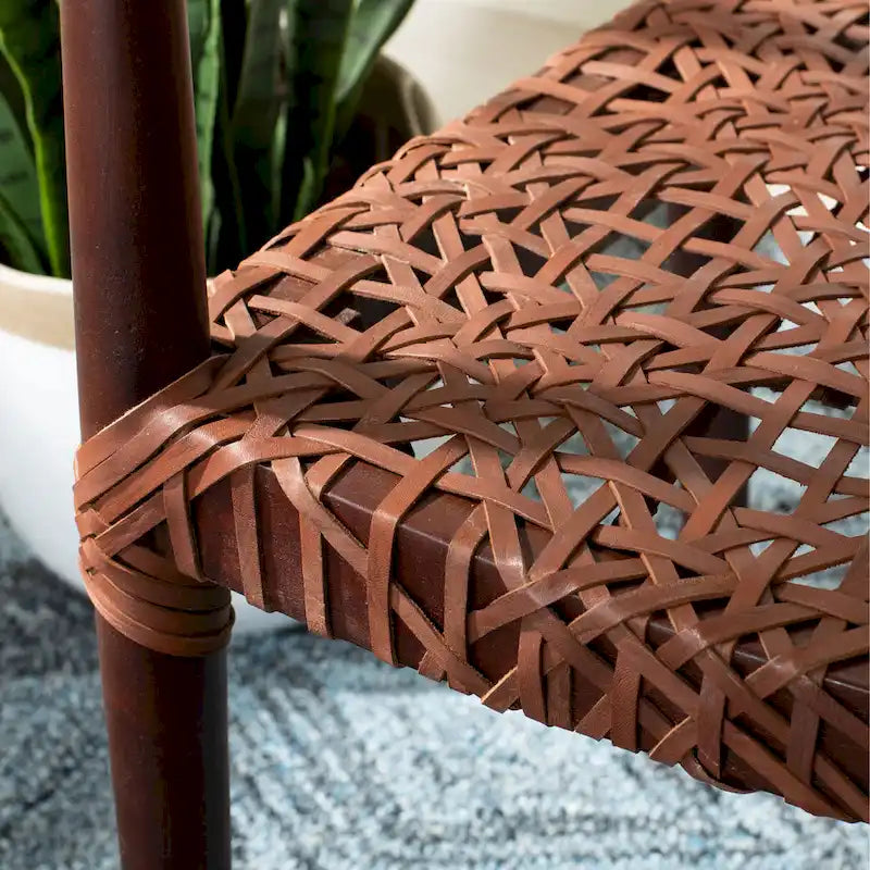 Sedia accento in pelle intrecciata Mid-Century bianca/naturale/noce/nera, 1 posto