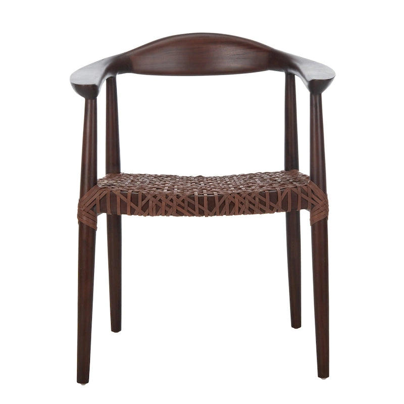 Sedia accento in pelle intrecciata Mid-Century bianca/naturale/noce/nera, 1 posto