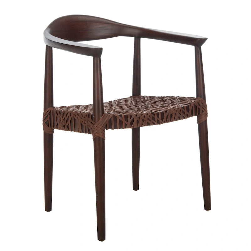 Sedia accento in pelle intrecciata Mid-Century bianca/naturale/noce/nera, 1 posto