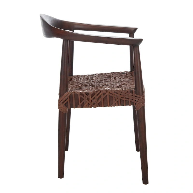 Sedia accento in pelle intrecciata Mid-Century bianca/naturale/noce/nera, 1 posto