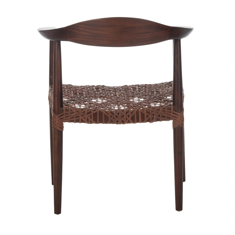Sedia accento in pelle intrecciata Mid-Century bianca/naturale/noce/nera, 1 posto