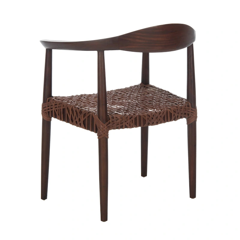 Sedia accento in pelle intrecciata Mid-Century bianca/naturale/noce/nera, 1 posto
