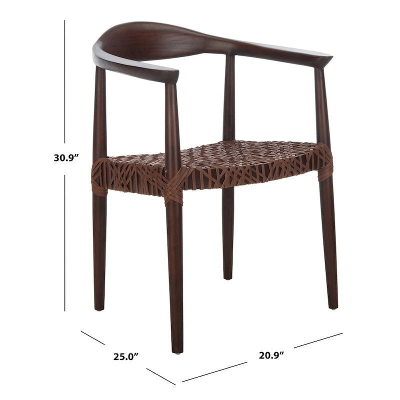 Sedia accento in pelle intrecciata Mid-Century bianca/naturale/noce/nera, 1 posto