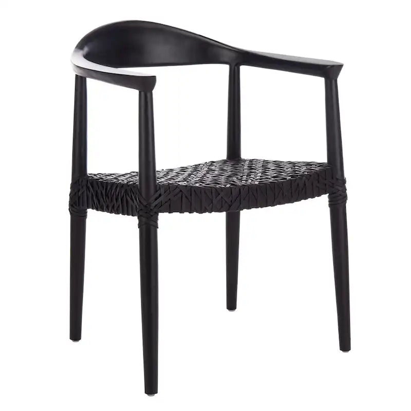 Sedia accento in pelle intrecciata Mid-Century bianca/naturale/noce/nera, 1 posto