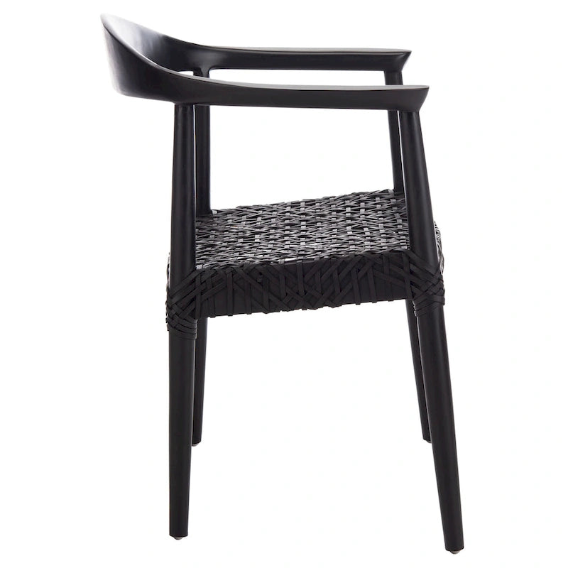 Sedia accento in pelle intrecciata Mid-Century bianca/naturale/noce/nera, 1 posto
