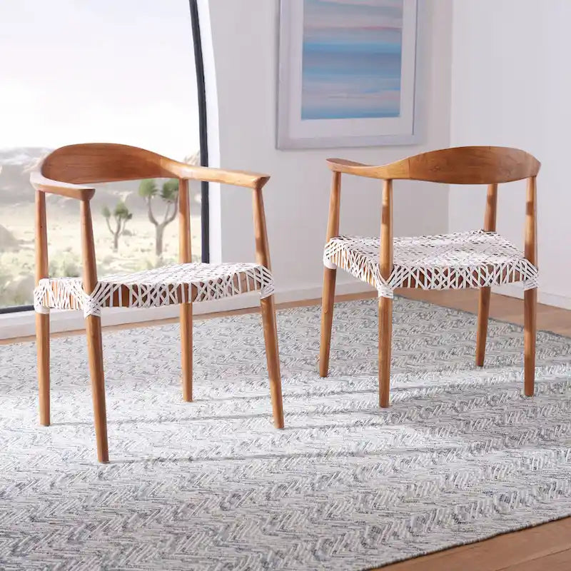 Sedia accento in pelle intrecciata Mid-Century bianca/naturale/noce/nera, 1 posto