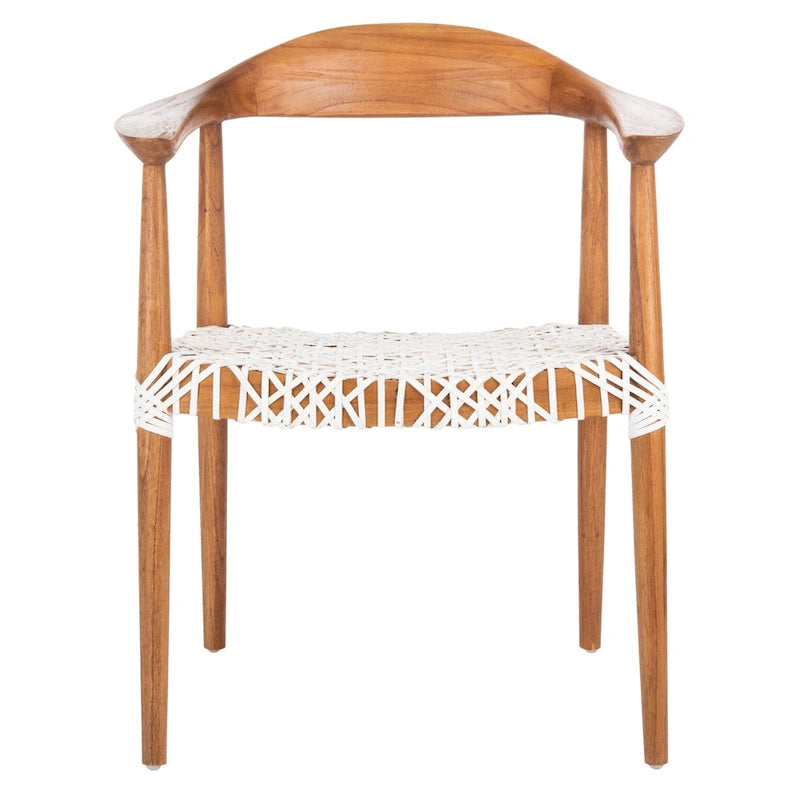 Sedia accento in pelle intrecciata Mid-Century bianca/naturale/noce/nera, 1 posto