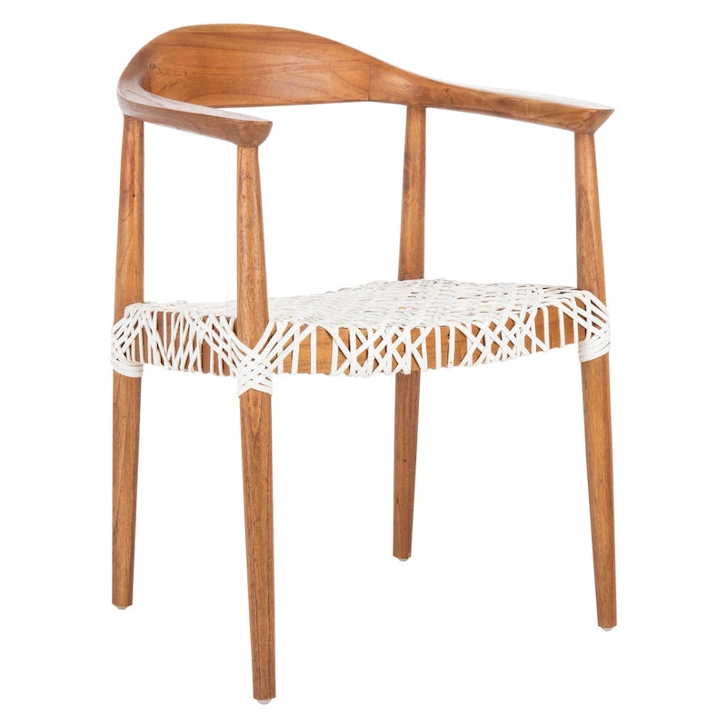 Sedia accento in pelle intrecciata Mid-Century bianca/naturale/noce/nera, 1 posto