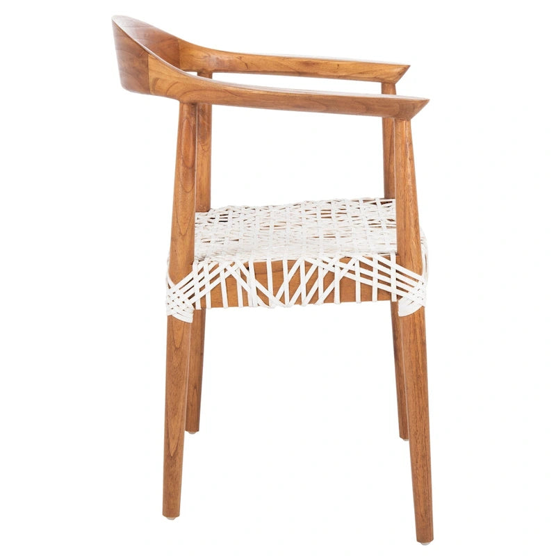Sedia accento in pelle intrecciata Mid-Century bianca/naturale/noce/nera, 1 posto