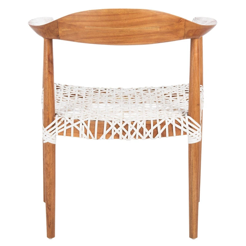 Sedia accento in pelle intrecciata Mid-Century bianca/naturale/noce/nera, 1 posto