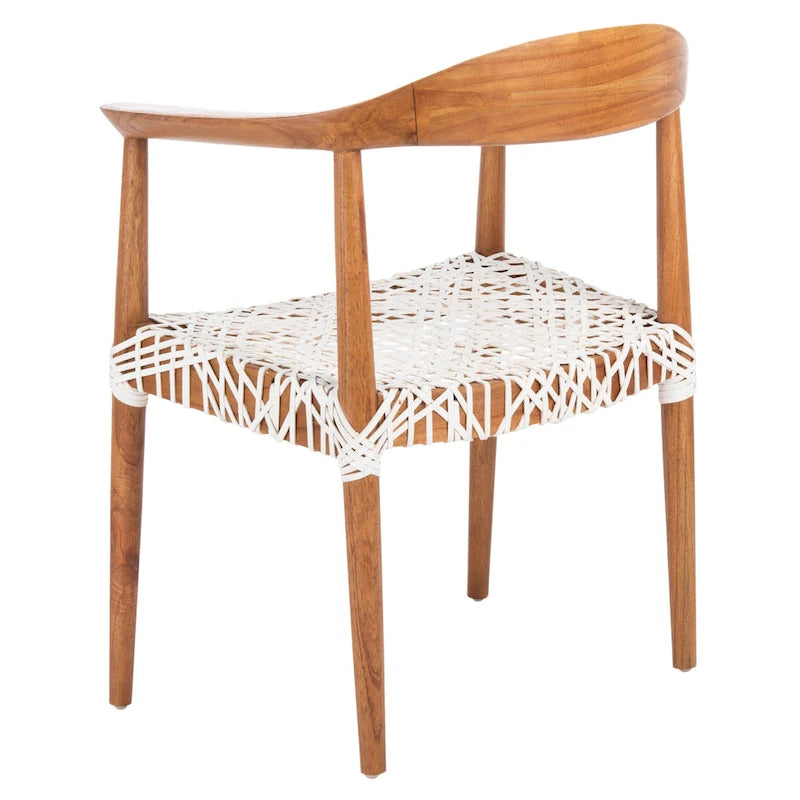 Sedia accento in pelle intrecciata Mid-Century bianca/naturale/noce/nera, 1 posto