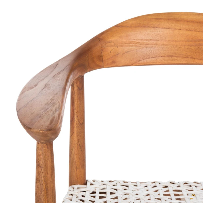 Sedia accento in pelle intrecciata Mid-Century bianca/naturale/noce/nera, 1 posto