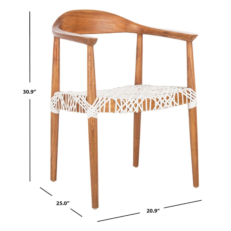 Sedia accento in pelle intrecciata Mid-Century bianca/naturale/noce/nera, 1 posto