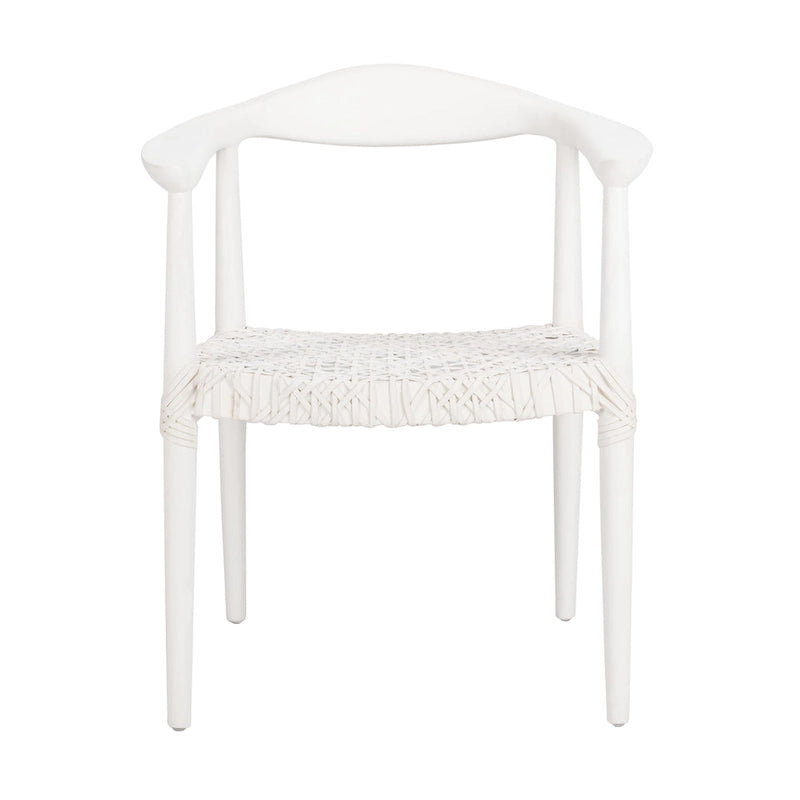 Sedia accento in pelle intrecciata Mid-Century bianca/naturale/noce/nera, 1 posto