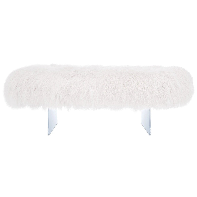 Pouf in vera pelle di pecora bianca/rosa antico con gambe in acrilico – 1 posto
