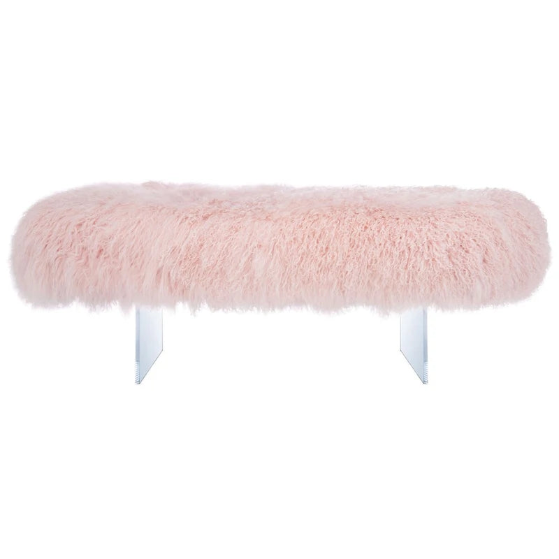 Pouf in vera pelle di pecora bianca/rosa antico con gambe in acrilico – 1 posto