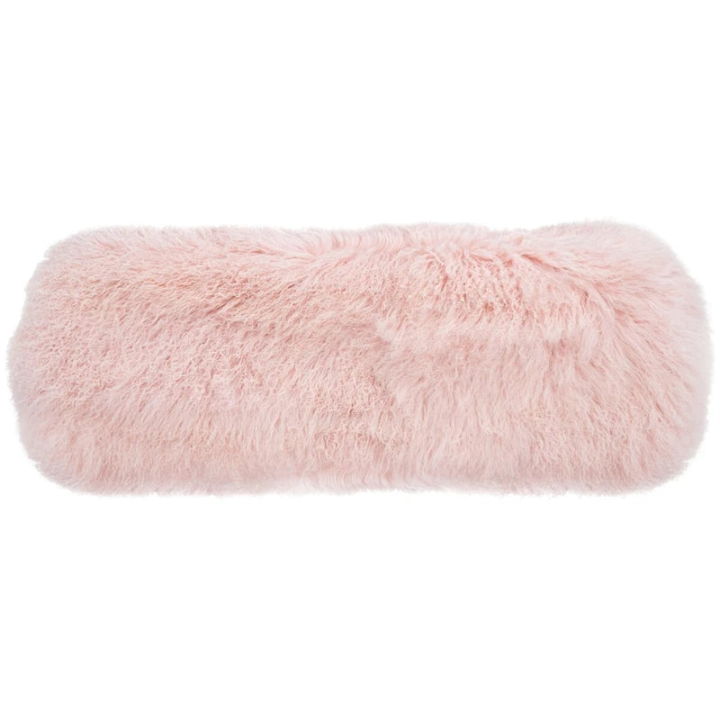 Pouf in vera pelle di pecora bianca/rosa antico con gambe in acrilico – 1 posto