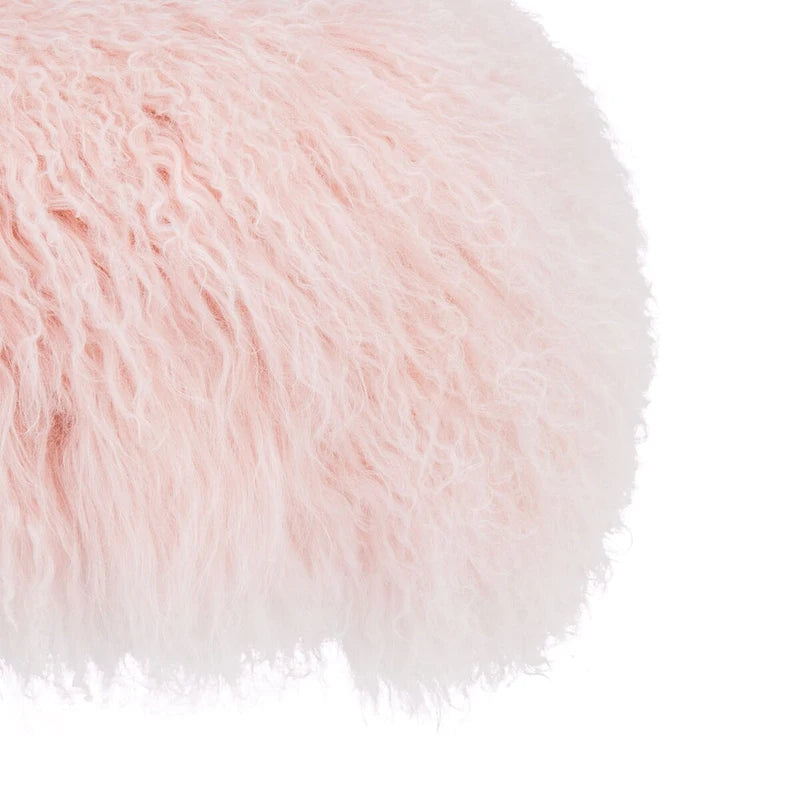 Pouf in vera pelle di pecora bianca/rosa antico con gambe in acrilico – 1 posto